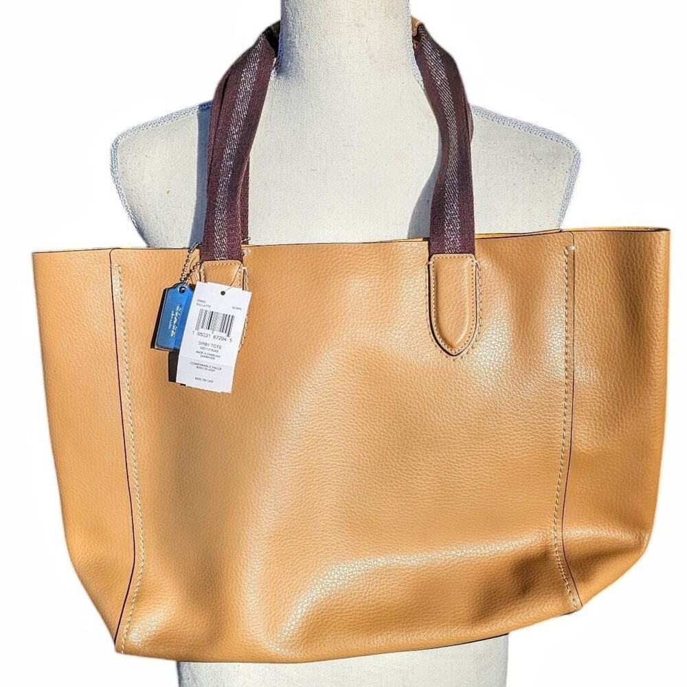 Coach 58660 Derby Tote Pebble Leather Shoulder Bag Latte Brown Yellow Lining NWT
